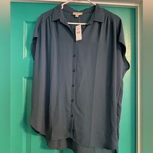 LOFT Teal Button-Up Blouse